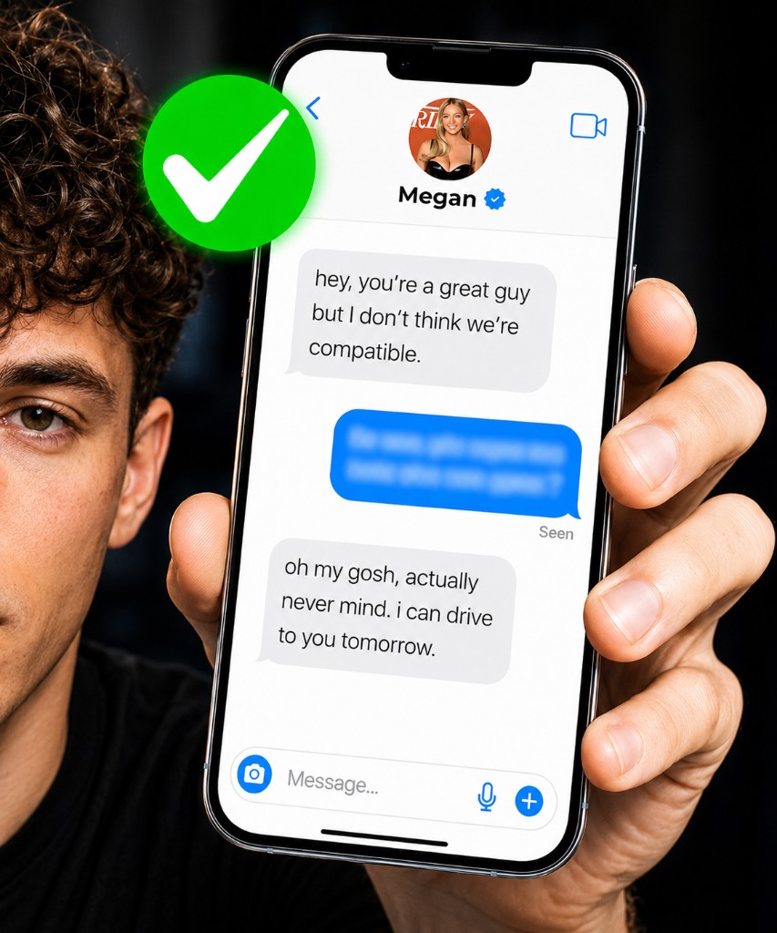 Man holding phone showing successful text conversation using the Texting Formula